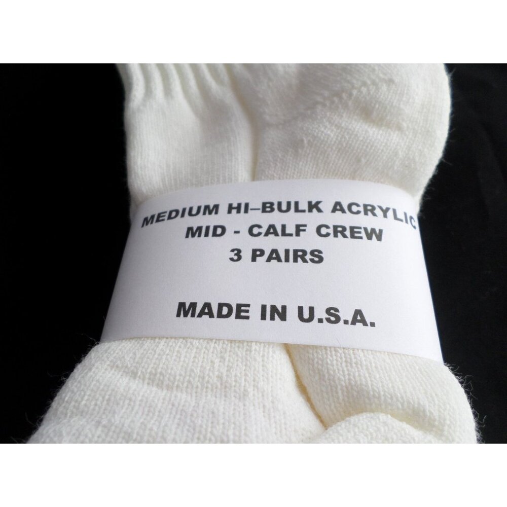 3 Pair Med Hi Bulk Acrylic Mid Calf Crew Steel Toe Socks 4-10 Made USA White